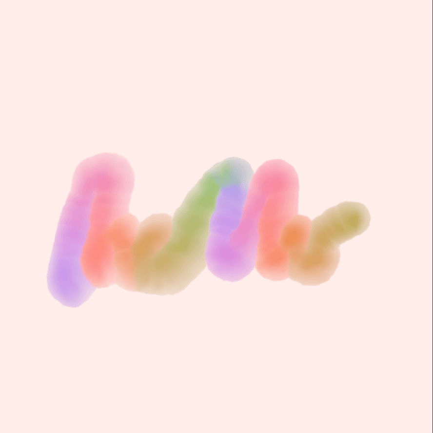 Soft pink, peach, lavender and sage washes bleeding into each other like wet watercolor, drawn as one loose zigzag stroke on a pale blush background.